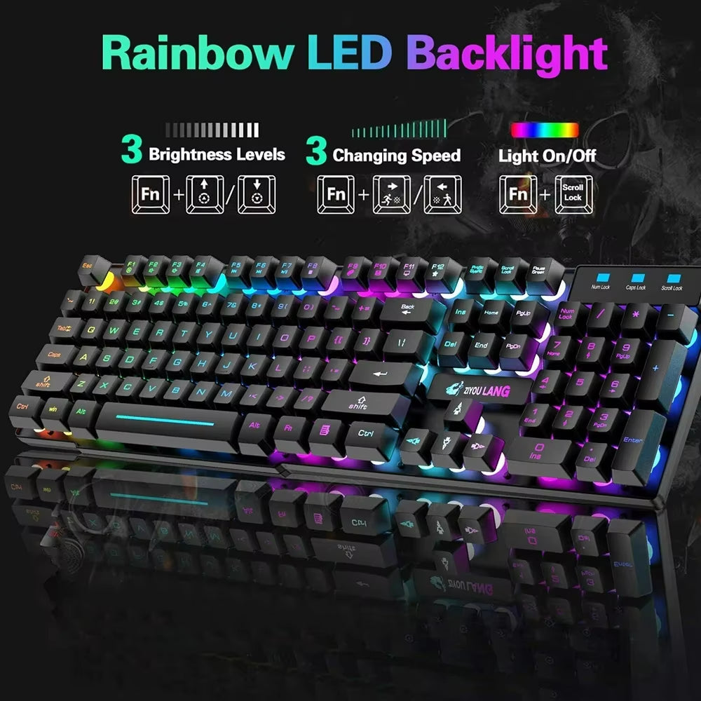 2.4G Wireless Gaming Keyboard and Mouse Combos RGB Led Usb Game Klavye Set for Home Laptop Computer Desktop Win PC Games F2