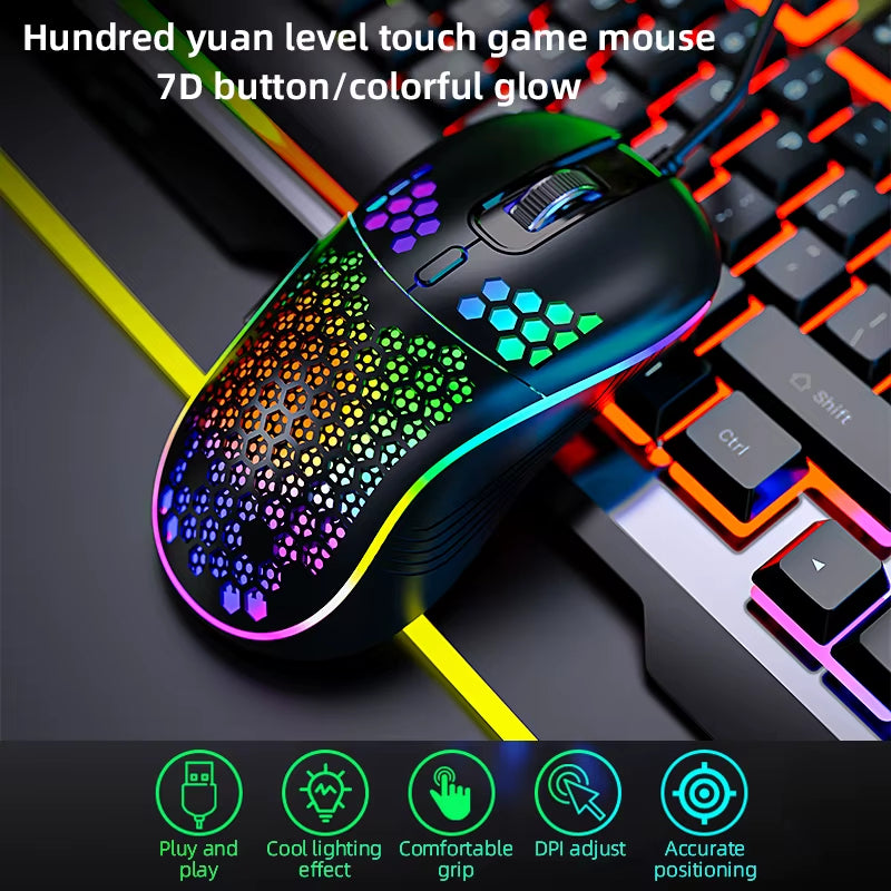 Hot Sale 7200DPI Gaming Mouse 6D Ergonomic RGB Optical USB Wired Mice for Computer Office Gamer Mouse Honeycomb Gaming Mouse