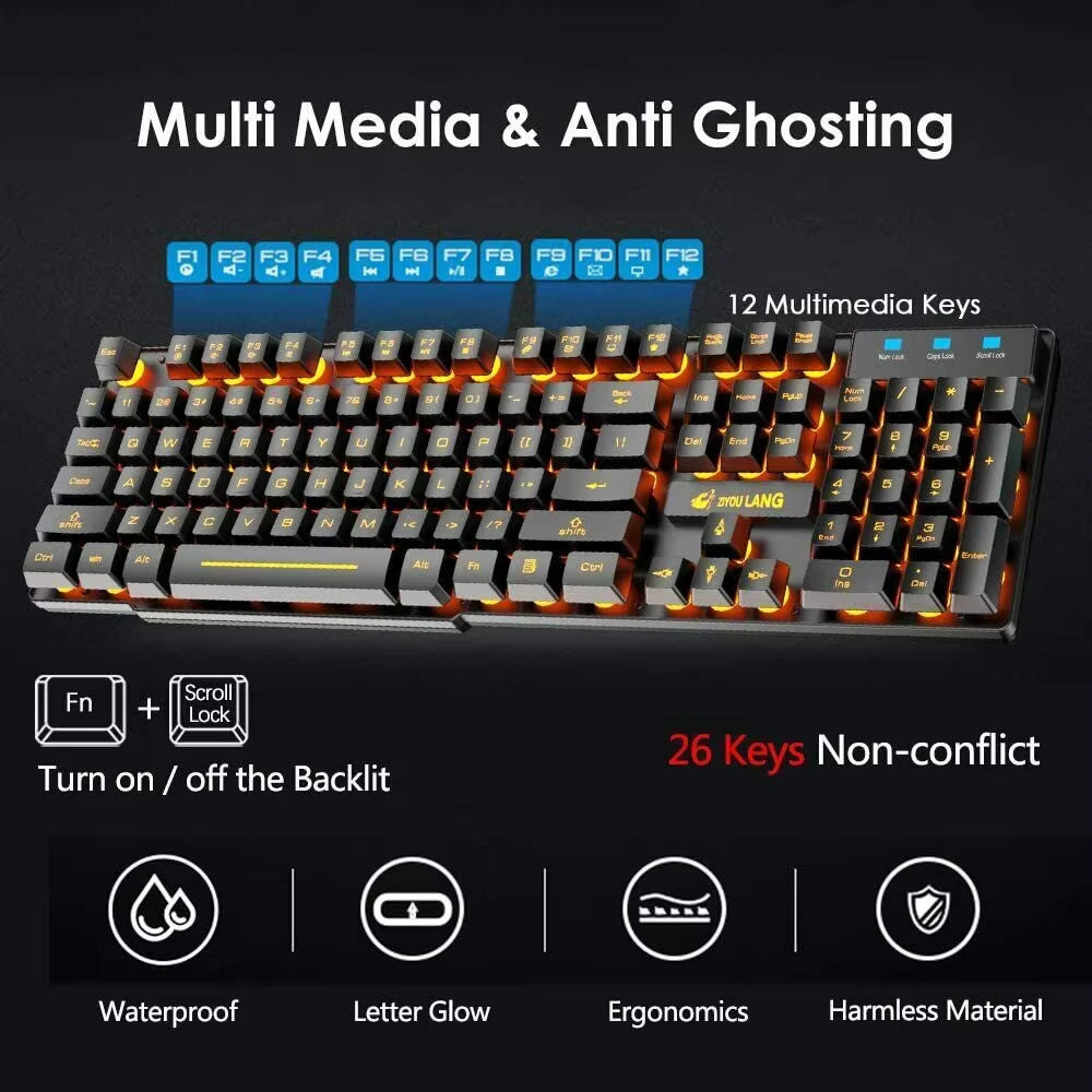 2.4G Wireless Gaming Keyboard and Mouse Combos RGB Led Usb Game Klavye Set for Home Laptop Computer Desktop Win PC Games F2