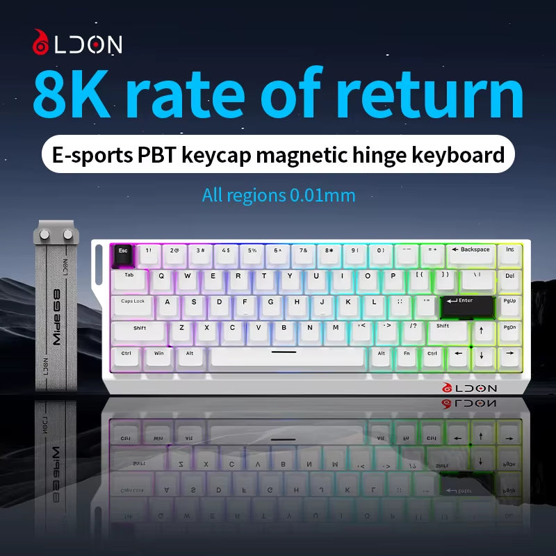 LDON 68 New Model RGB Wired Gaming Keyboard 8000Hz Magnetic Switch 68 Laser Keys for PC Desktop Mechanical Operation