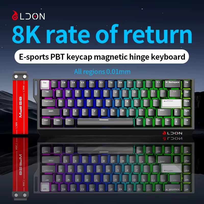 LDON 68 New Model RGB Wired Gaming Keyboard 8000Hz Magnetic Switch 68 Laser Keys for PC Desktop Mechanical Operation