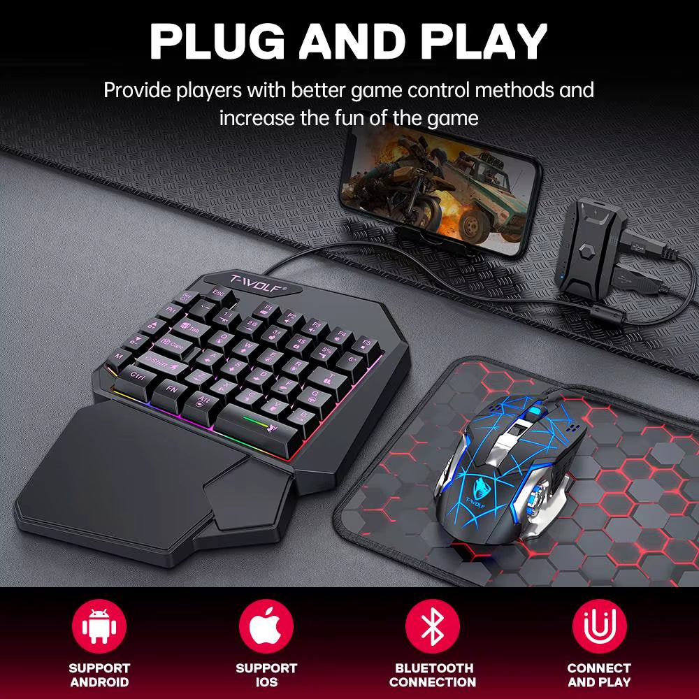 2025 New Product TWOLF TF900 Mechanical Gaming Wired Single Keyboard and Mouse with Converter for Phone Eat Chicken Game