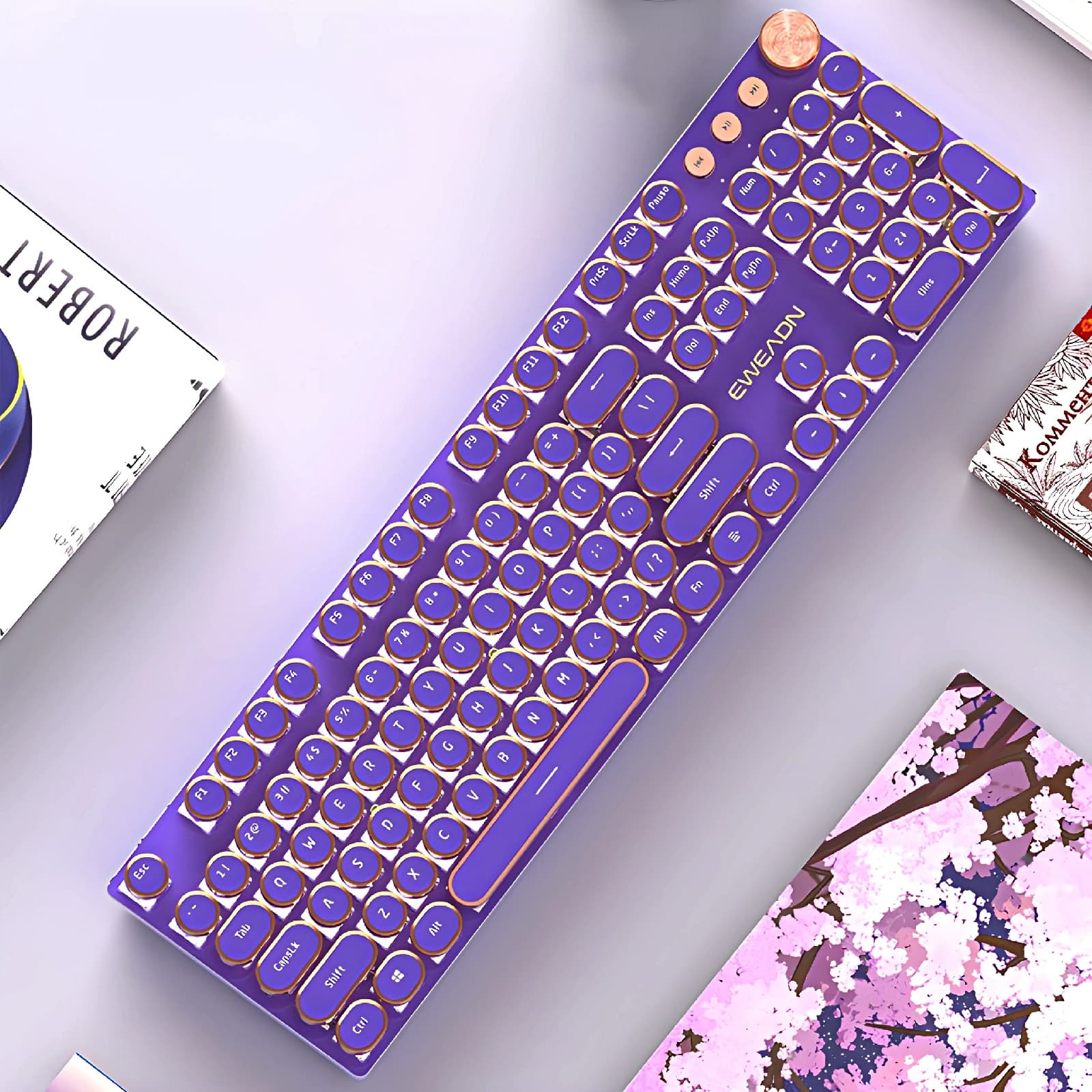 Retro Typewriter Wired Keyboard and Mouse Set 2S – Lavender Purple