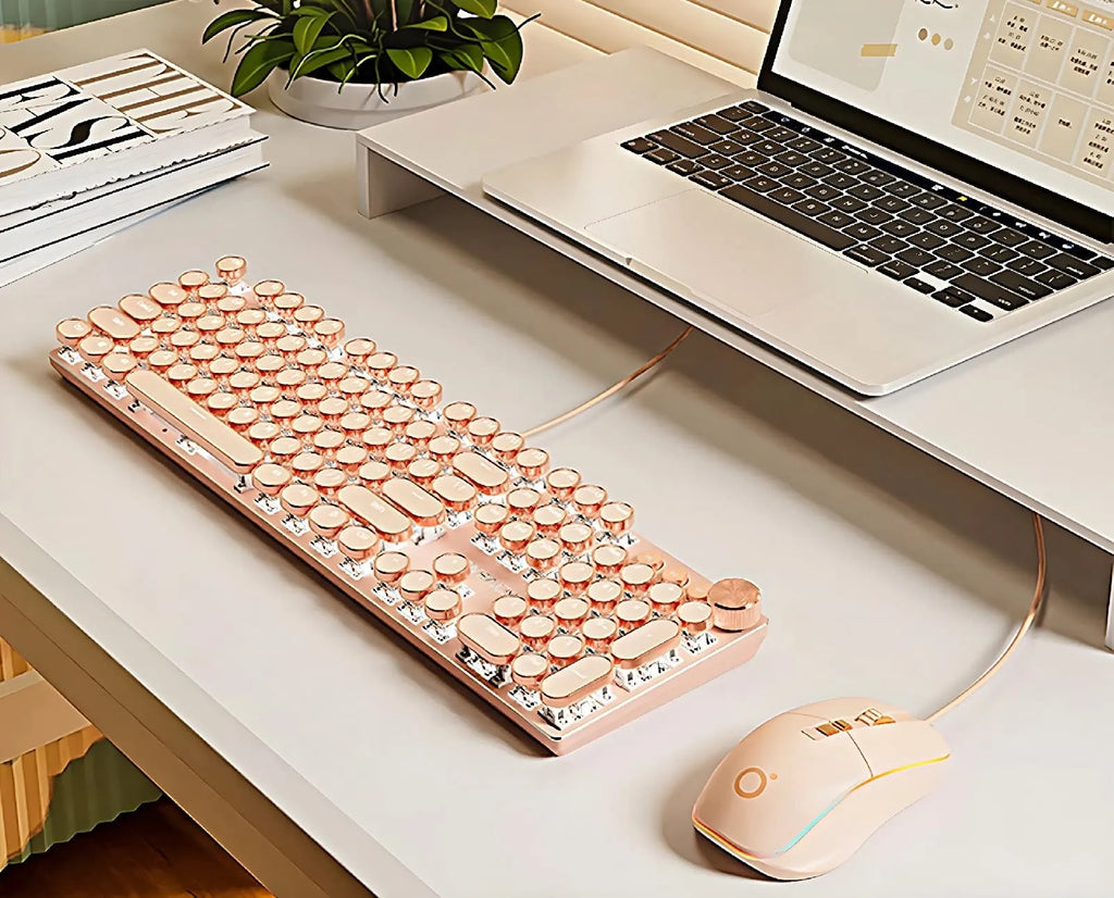 Retro Typewriter Wired Keyboard and Mouse Set 2S – Milk Tea Cream