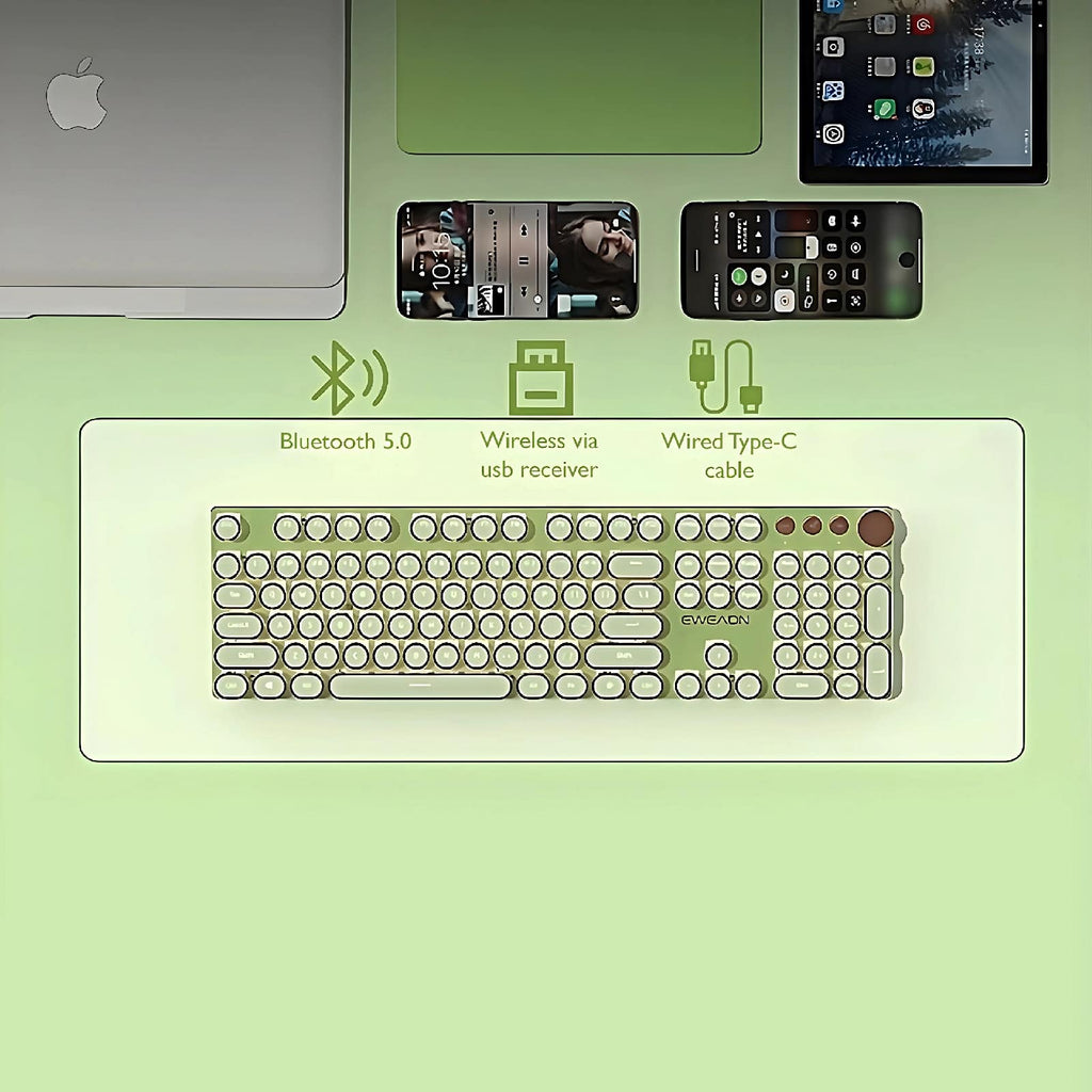 Retro Typewriter Bluetooth Keyboard 2S – Matcha Green