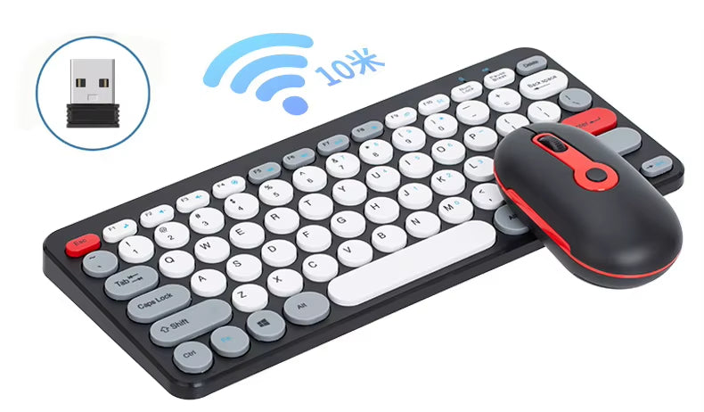 2.4G Mini Mechanical USB Wireless Keyboard Mouse Set Mute Button 78 Keys Ergonomic Design Compatible Mac Windows 1600dpi