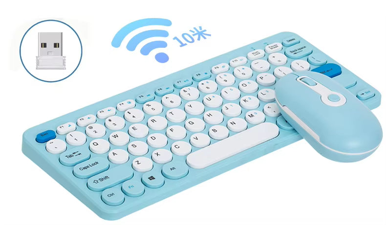 2.4G Mini Mechanical USB Wireless Keyboard Mouse Set Mute Button 78 Keys Ergonomic Design Compatible Mac Windows 1600dpi