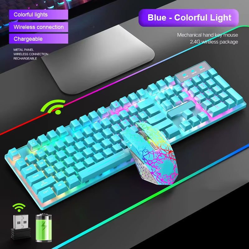 2.4G Wireless Gaming Keyboard and Mouse Combos RGB Led Usb Game Klavye Set for Home Laptop Computer Desktop Win PC Games F2