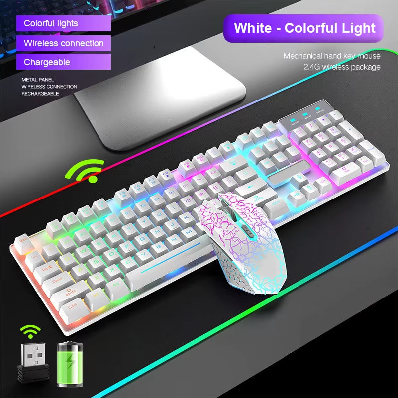 2.4G Wireless Gaming Keyboard and Mouse Combos RGB Led Usb Game Klavye Set for Home Laptop Computer Desktop Win PC Games F2