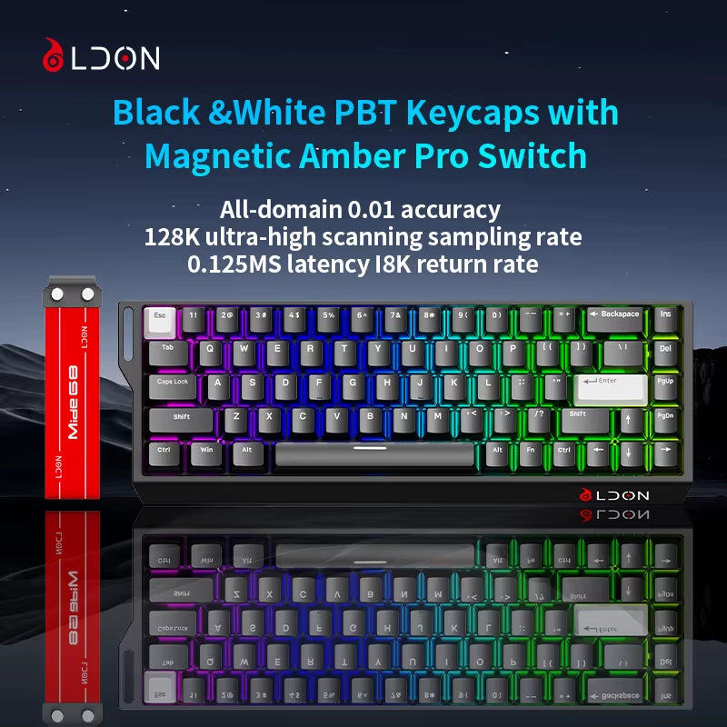 LDON 68 New Model RGB Wired Gaming Keyboard 8000Hz Magnetic Switch 68 Laser Keys for PC Desktop Mechanical Operation