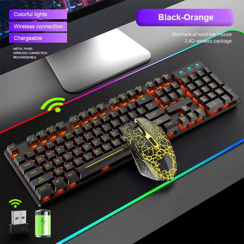 2.4G Wireless Gaming Keyboard and Mouse Combos RGB Led Usb Game Klavye Set for Home Laptop Computer Desktop Win PC Games F2